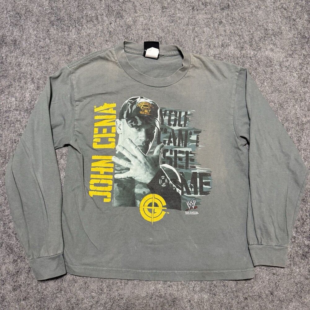 Vtg 2000s John Cena WWE Shirt Boys Medium Gray Long Sleeve Hybrid Wrestling